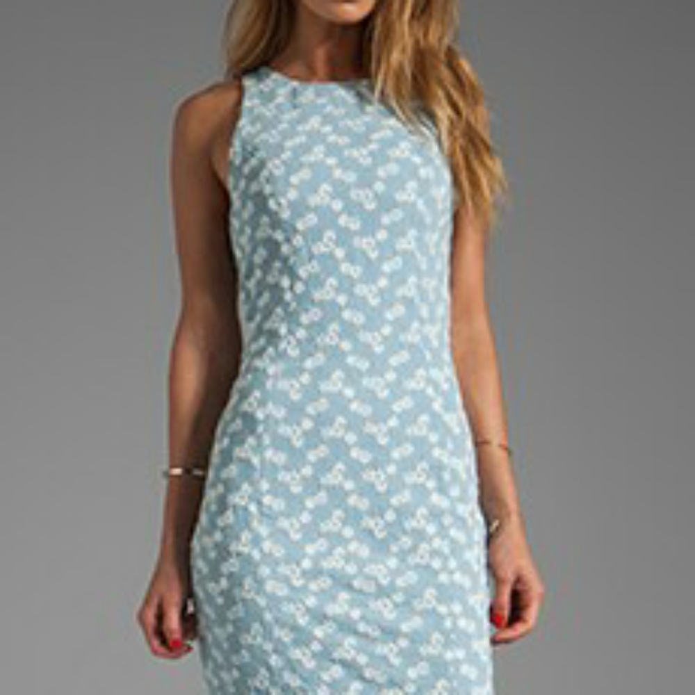 DV by Dolce Vita Estefania Mini Dress in Denim Blue with Floral Embroidery